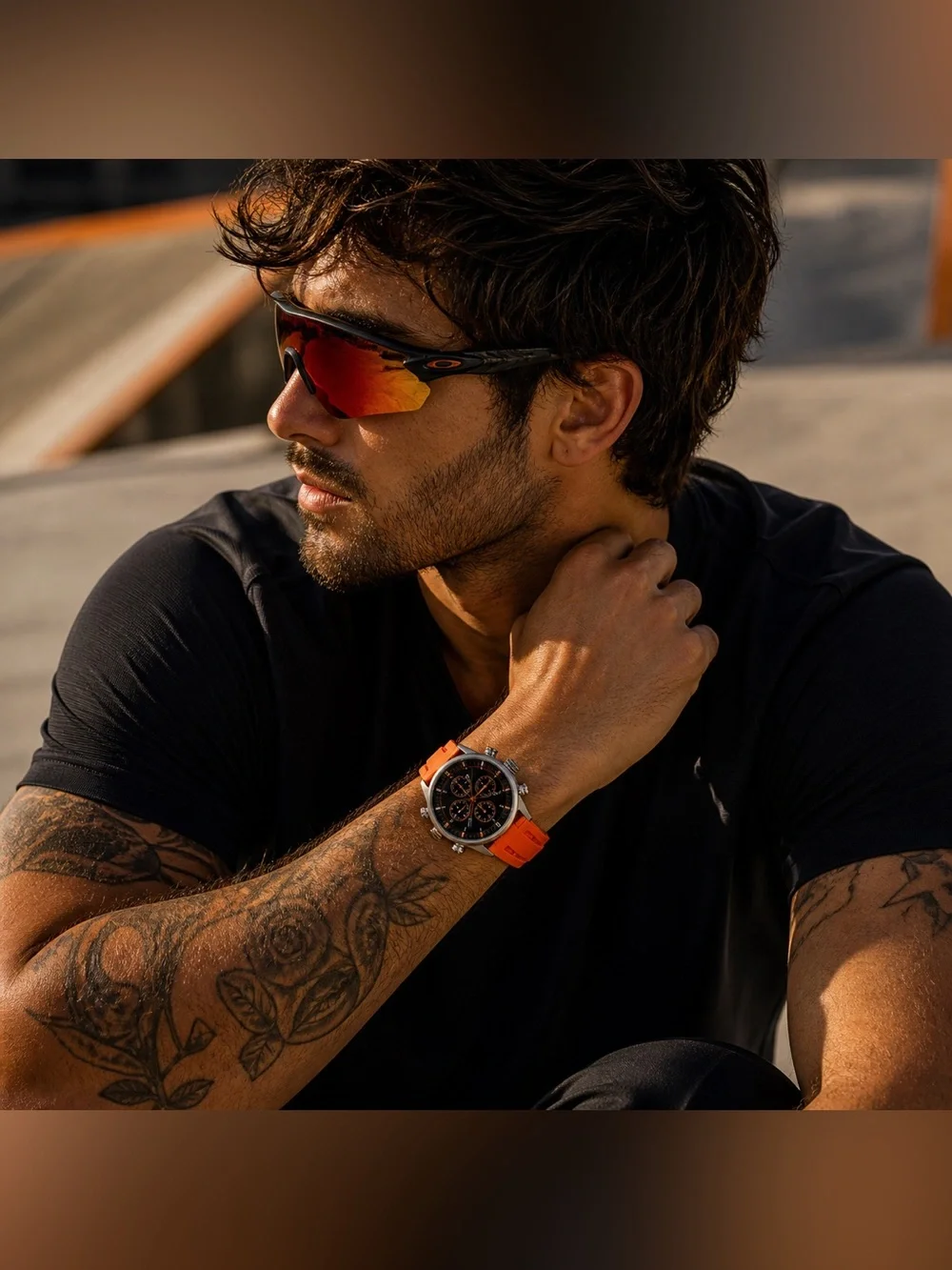 Locman Italy Montecristo Chronograph 44mm Black Dial Orange Strap Watch